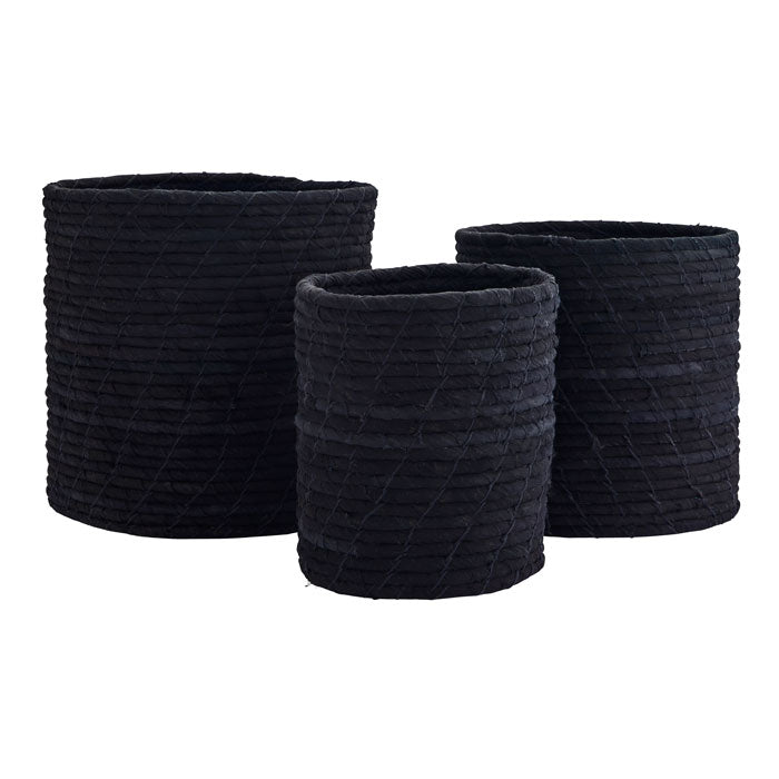 3er-Set recycled cotton baskets in schwarz von Madam Stoltz