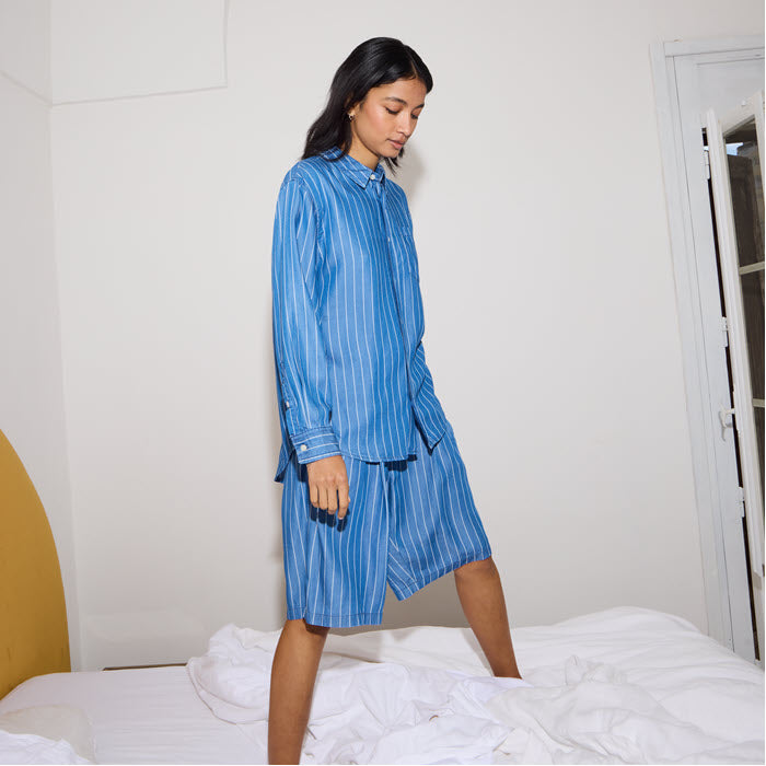 Hemd «Beccos» in blue pinstripe von ICHI