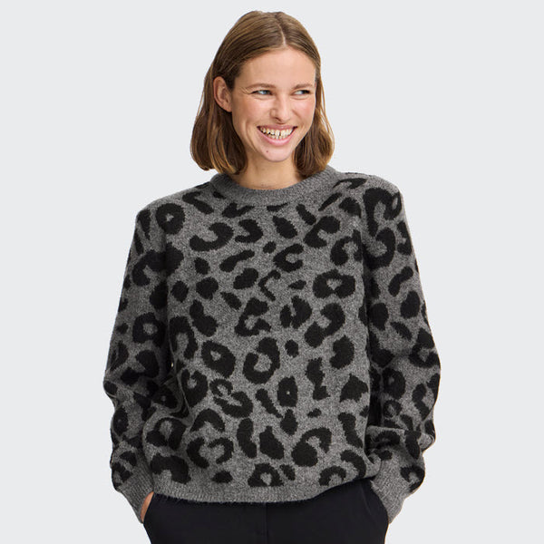 Strickpullover «MINYA» in Leopard Mid grey Melange von b.young - Gr. L
