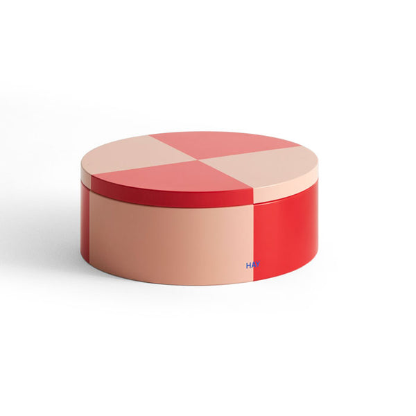 Tin Container round in red and soft pink von HAY