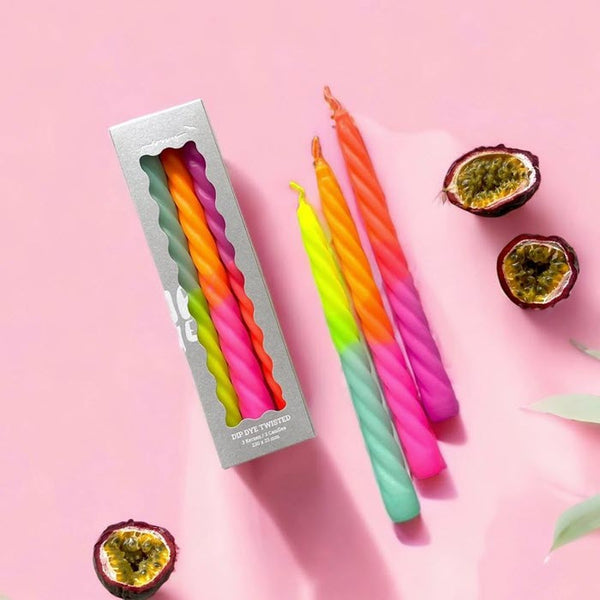 3er-Set Kerzen Dip Dye Twisted «Shades of Passionfruit» von Pink Stories