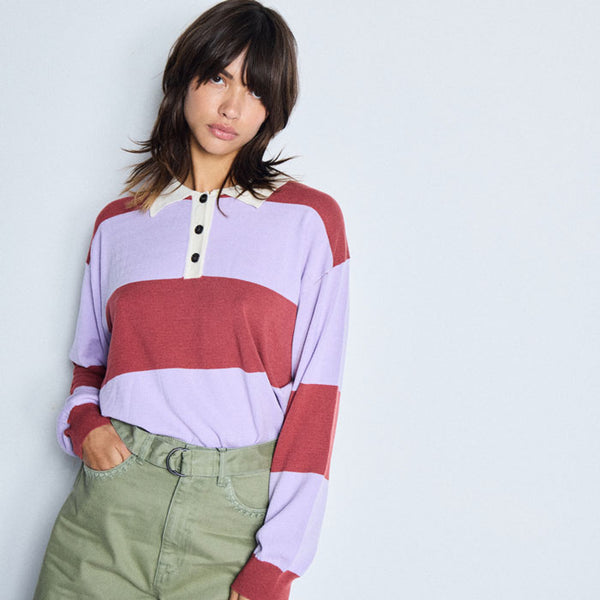 Polo-Pulli «Boston LS» in Lila/Bordeaux von ICHI