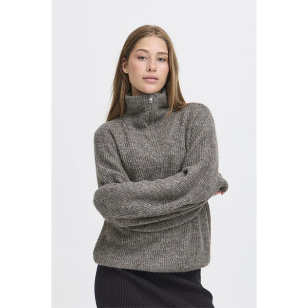 Strickpulli «Kamara» in dunkelgrau von ICHI