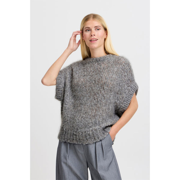 Kurzarm Strickpulli «Metta» in dunkelgrau von b.young