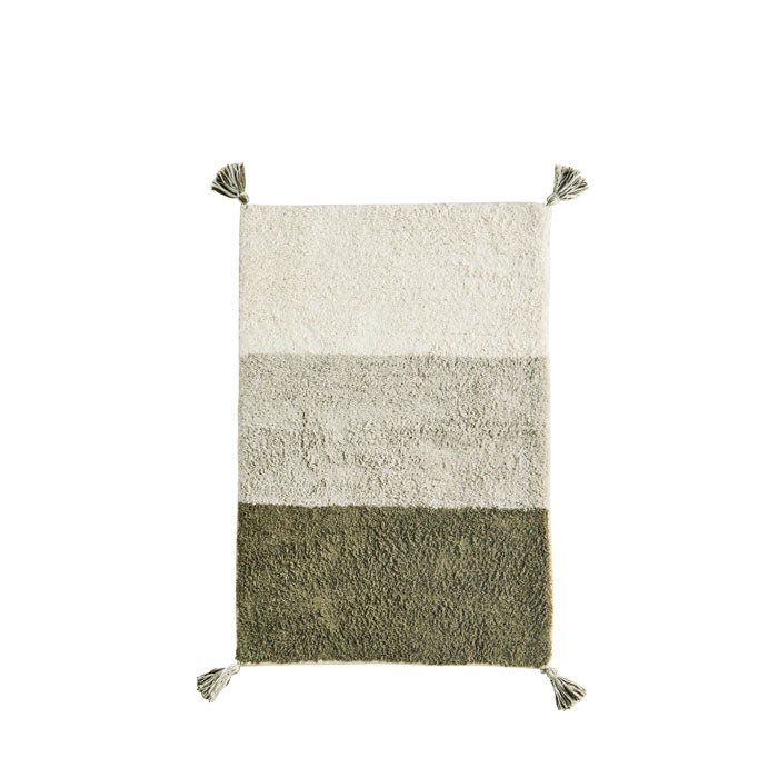 Badezimmerteppich in off white, grey, olive von Madam Stoltz