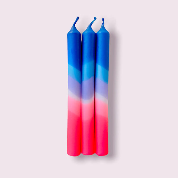 3er-Set Kerzen Dip Dye Neon «Into the Blue» von Pink Stories