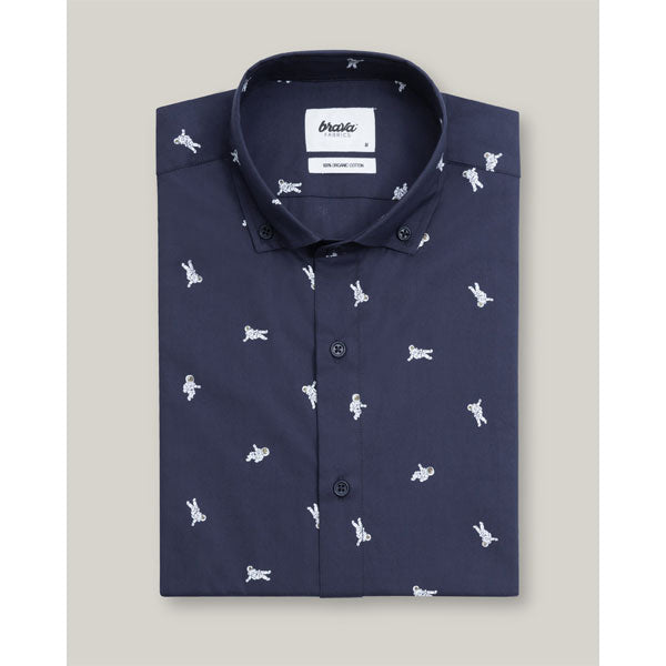 Hemd «Man on the moon» in blau - von Brava Fabrics - Gr. S